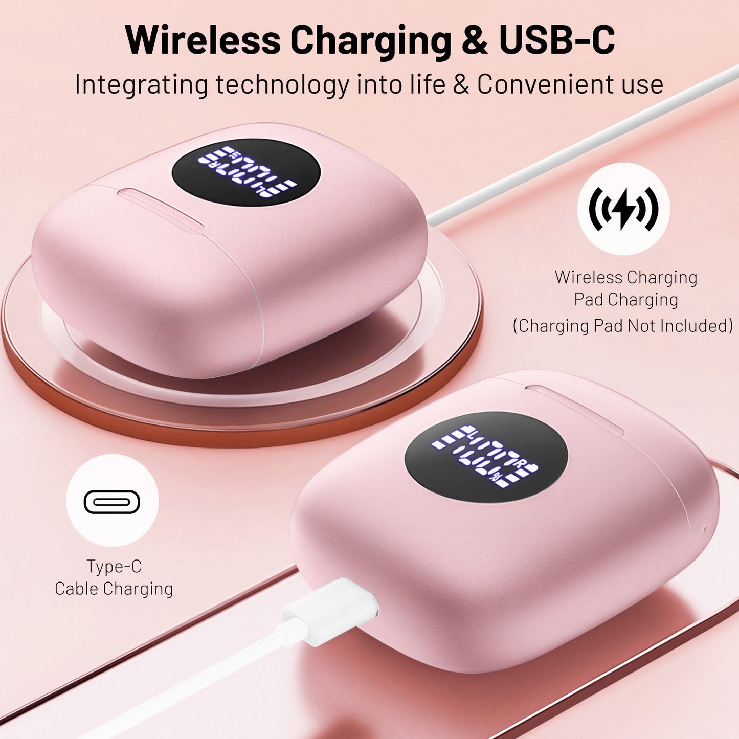 MyDepot Wireless Headphones with 40Hrs Battery Life, Deep Bass, Wireless Charging Case, LED Display, Waterproof Mic - For Phone, Tablet, TV