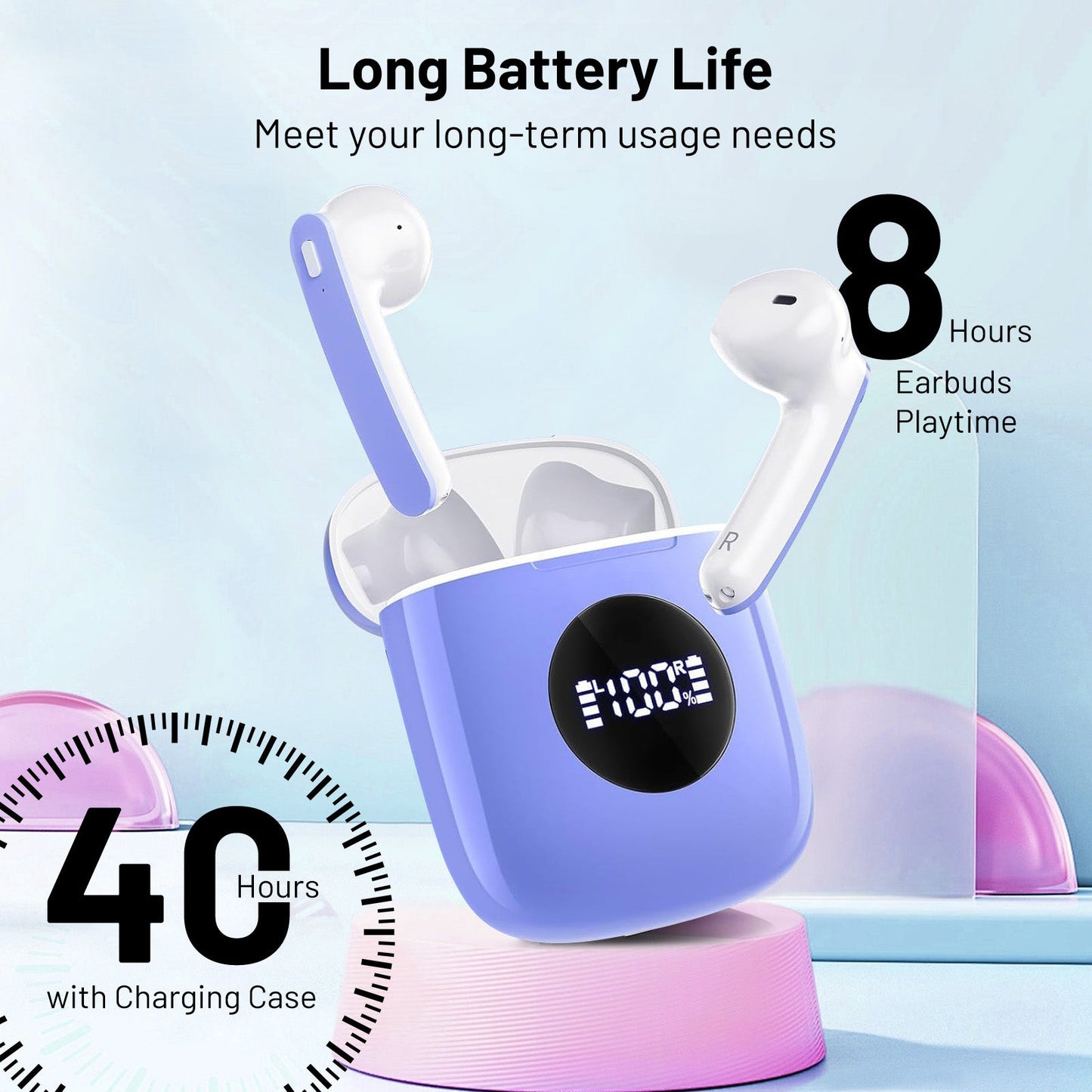 MyDepot Wireless Headphones with 40Hrs Battery Life, Deep Bass, Wireless Charging Case, LED Display, Waterproof Mic - For Phone, Tablet, TV