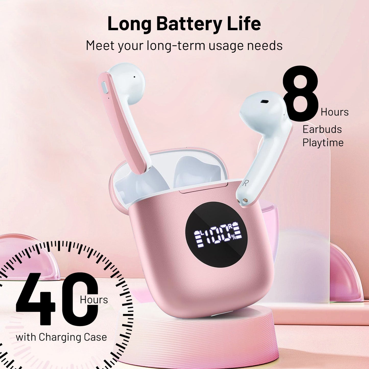 MyDepot Wireless Headphones with 40Hrs Battery Life, Deep Bass, Wireless Charging Case, LED Display, Waterproof Mic - For Phone, Tablet, TV
