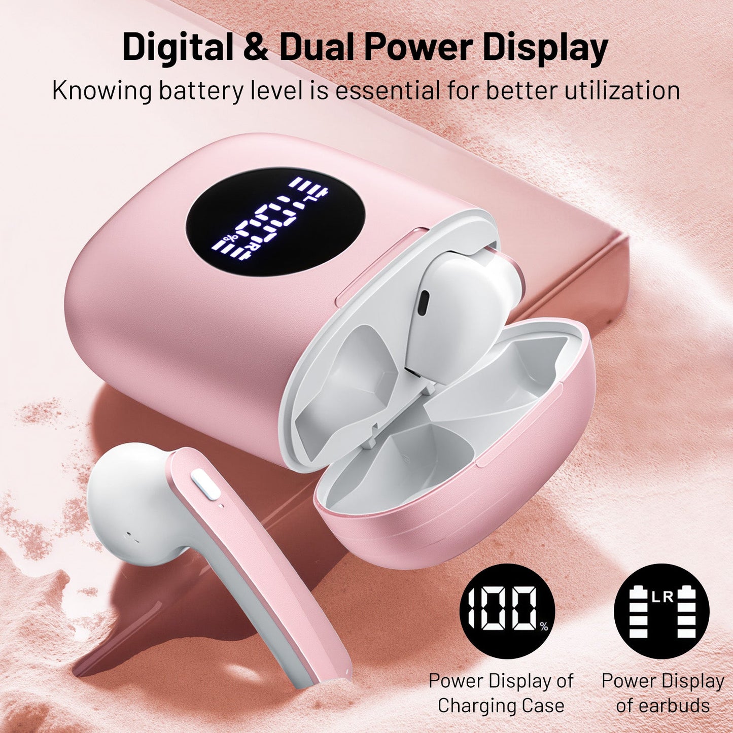 MyDepot Wireless Headphones with 40Hrs Battery Life, Deep Bass, Wireless Charging Case, LED Display, Waterproof Mic - For Phone, Tablet, TV