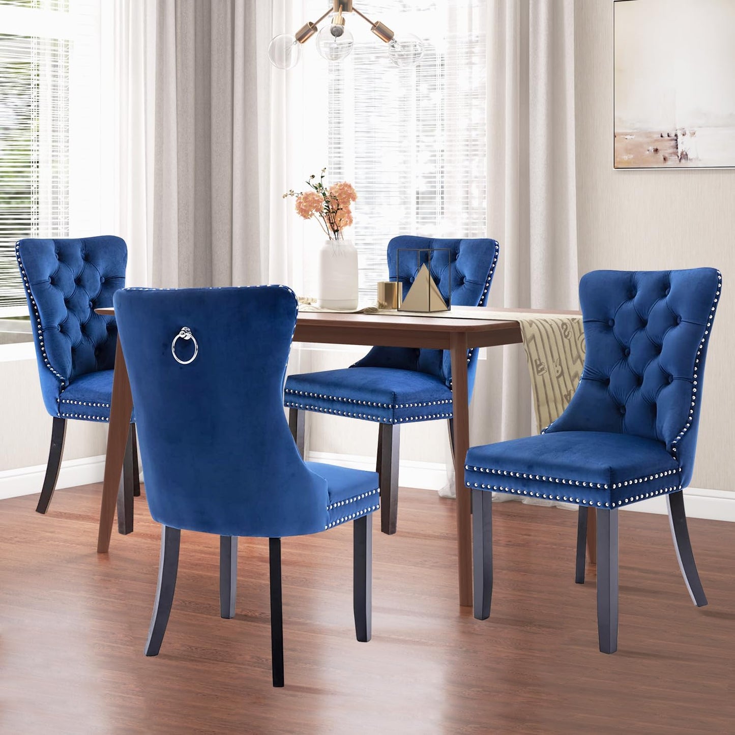 sweet Dining Chairs Set of 2 - Mid Century Modern Velvet Upholstered Side Chairs for Kitchen & Dining Room, Blue