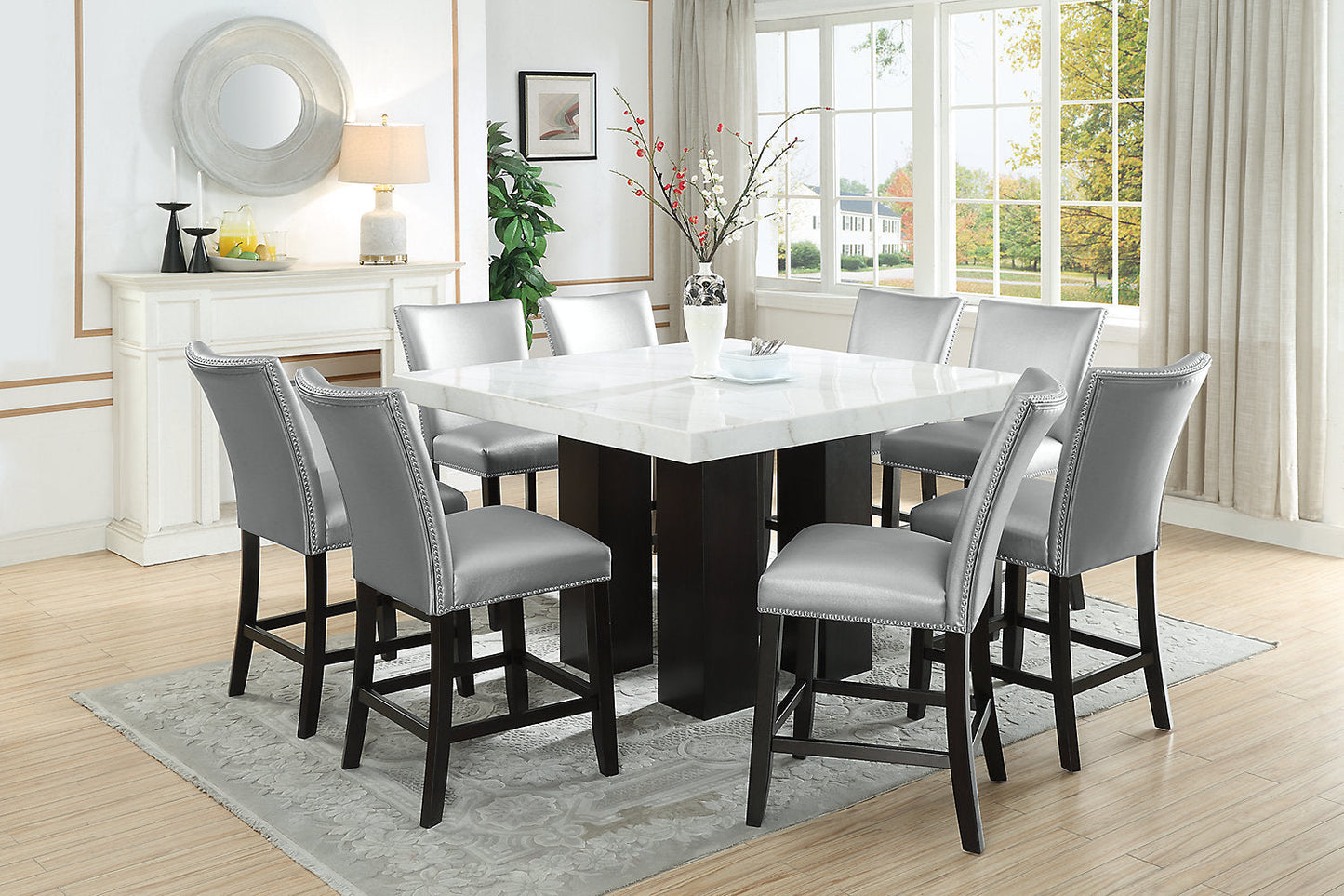 Cami Counter-Height Dining Table with Genuine Marble Top, 54"W Square - White | Table de salle à manger carrée Cami de 54 po (L) de hauteur comptoir avec dessus en marbre véritable - blanche