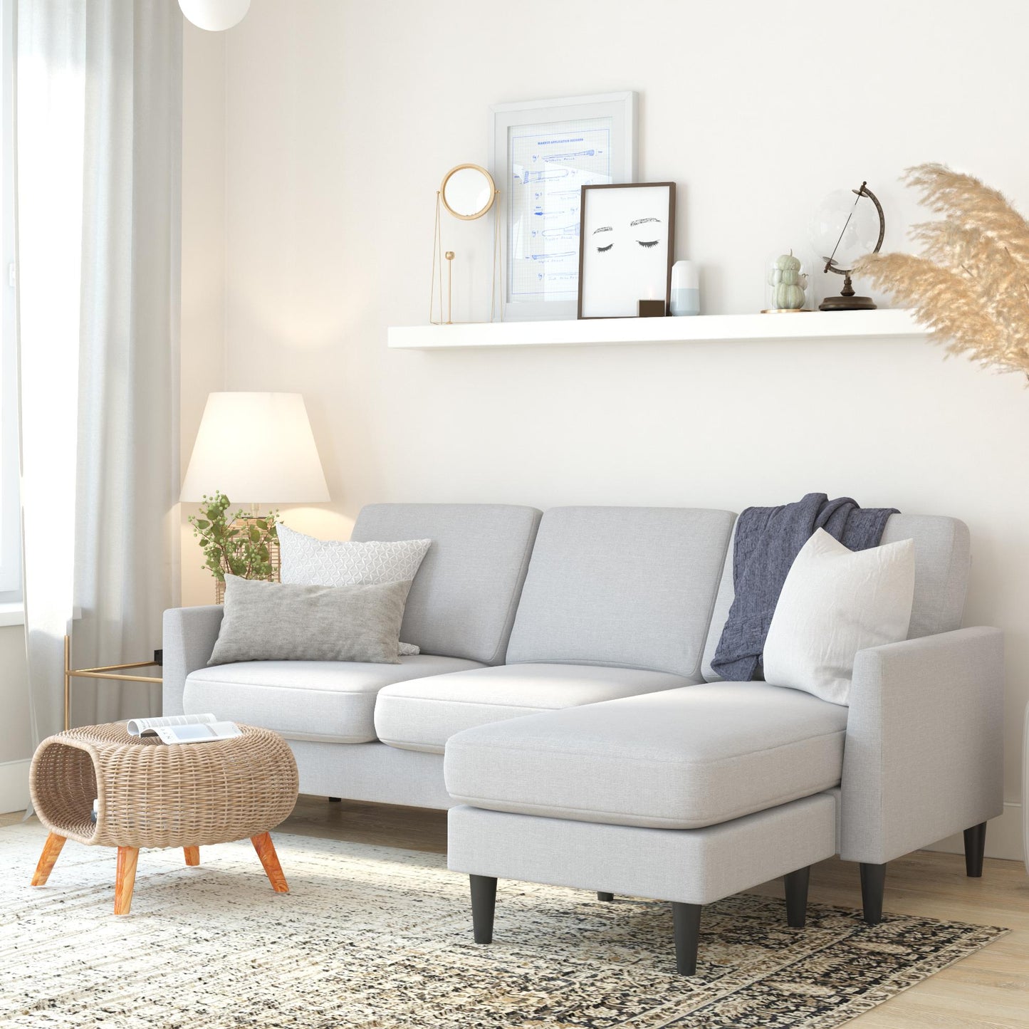 Mr. Kate Winston Reversible Linen Sofa Sectional - Light Grey|Sofa sectionnel réversible Winston de Mr. Kate en lin - gris clair