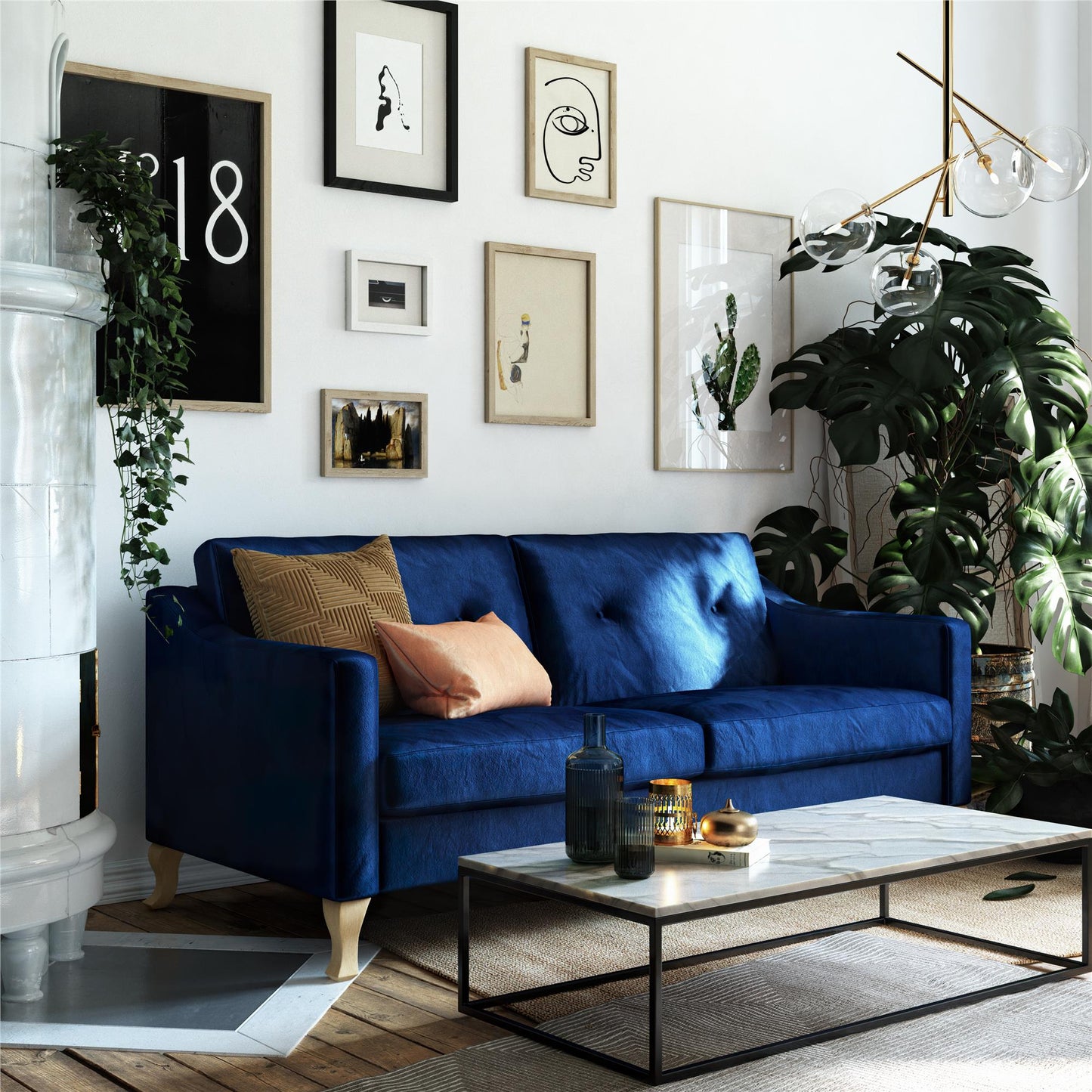 Mr. Kate Tess Velvet Sofa - Blue|Sofa Tess de Mr. Kate en velours - bleu