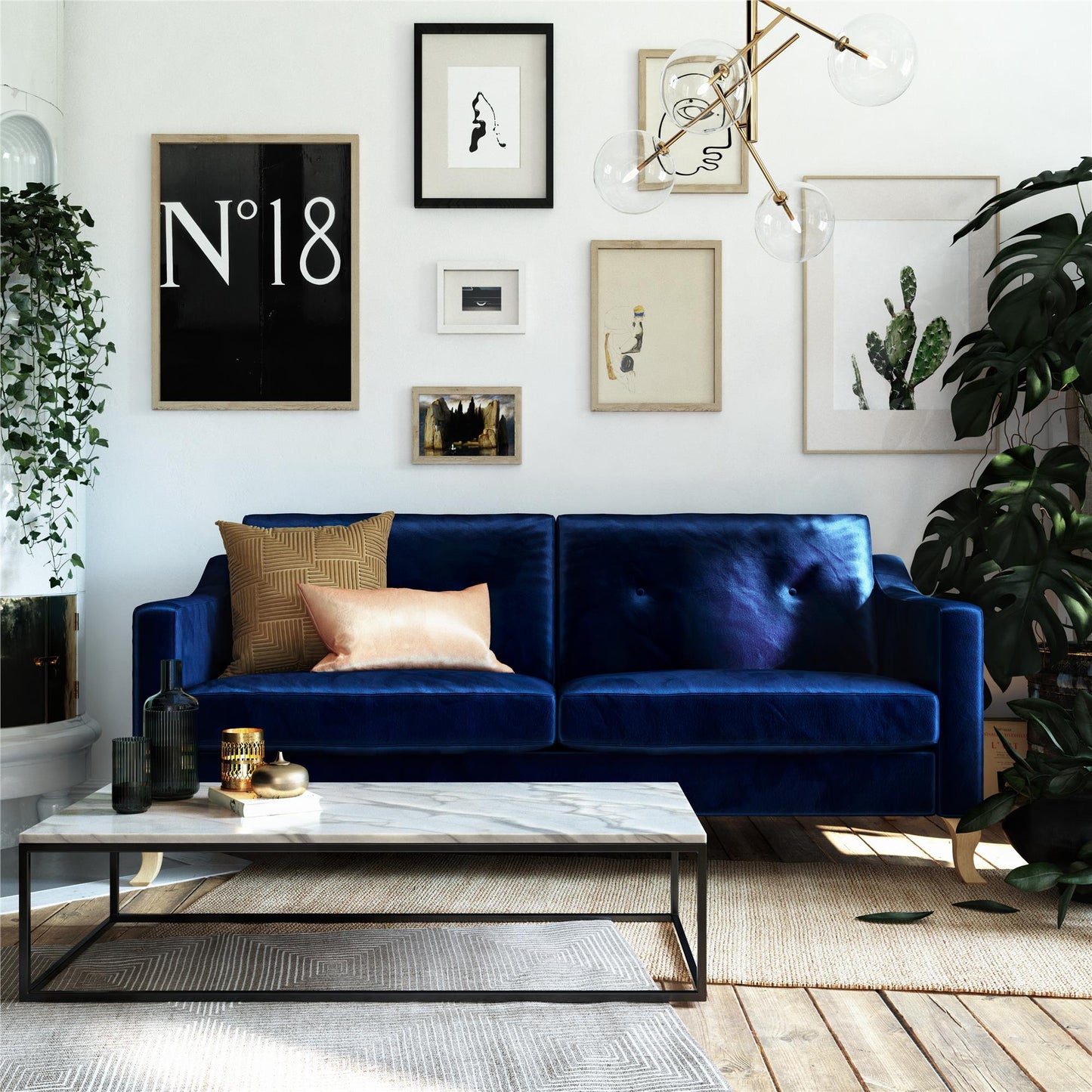 Mr. Kate Tess Velvet Sofa - Blue|Sofa Tess de Mr. Kate en velours - bleu