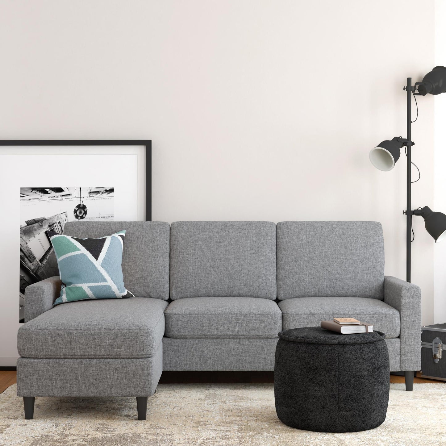 DHP Kaci Reversible Contemporary Fabric Sectional - Grey|Sofa sectionnel réversible contemporain Kaci de DHP en tissu - gris