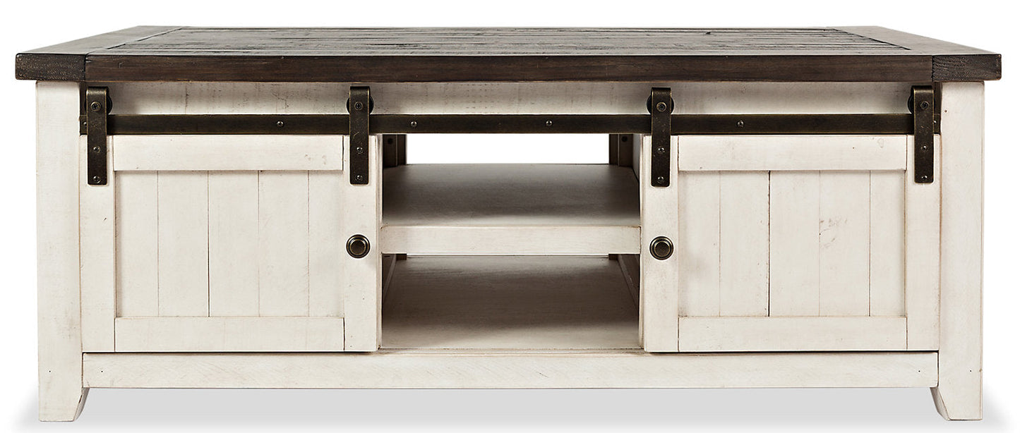 Madison 50" Rustic Coffee Table With Storage, Shelf and Casters - White Wood|Table à café rustique Madison de 50 po avec rangement, tablette et roulettes - bois blanc