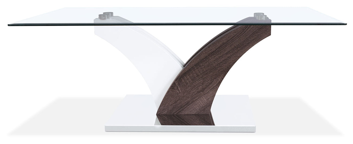 Tuxedo 48" Modern Glass Top Coffee Table - White and Grey with Metal Base|Table à café moderne Tuxedo de 48 po avec dessus en verre - blanche et grise avec base en métal
