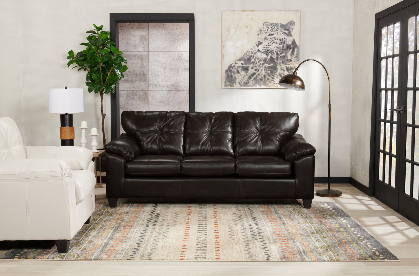 Made in Canada Addison 86" Leather-Look Fabric Sofa with Removable Seat Cushion and Tufting - Blackberry Black | Sofa Addison de 86 po fabriqué au Canada en tissu d’apparence cuir avec coussin de siège amovible et capitonnage - noir mûre
