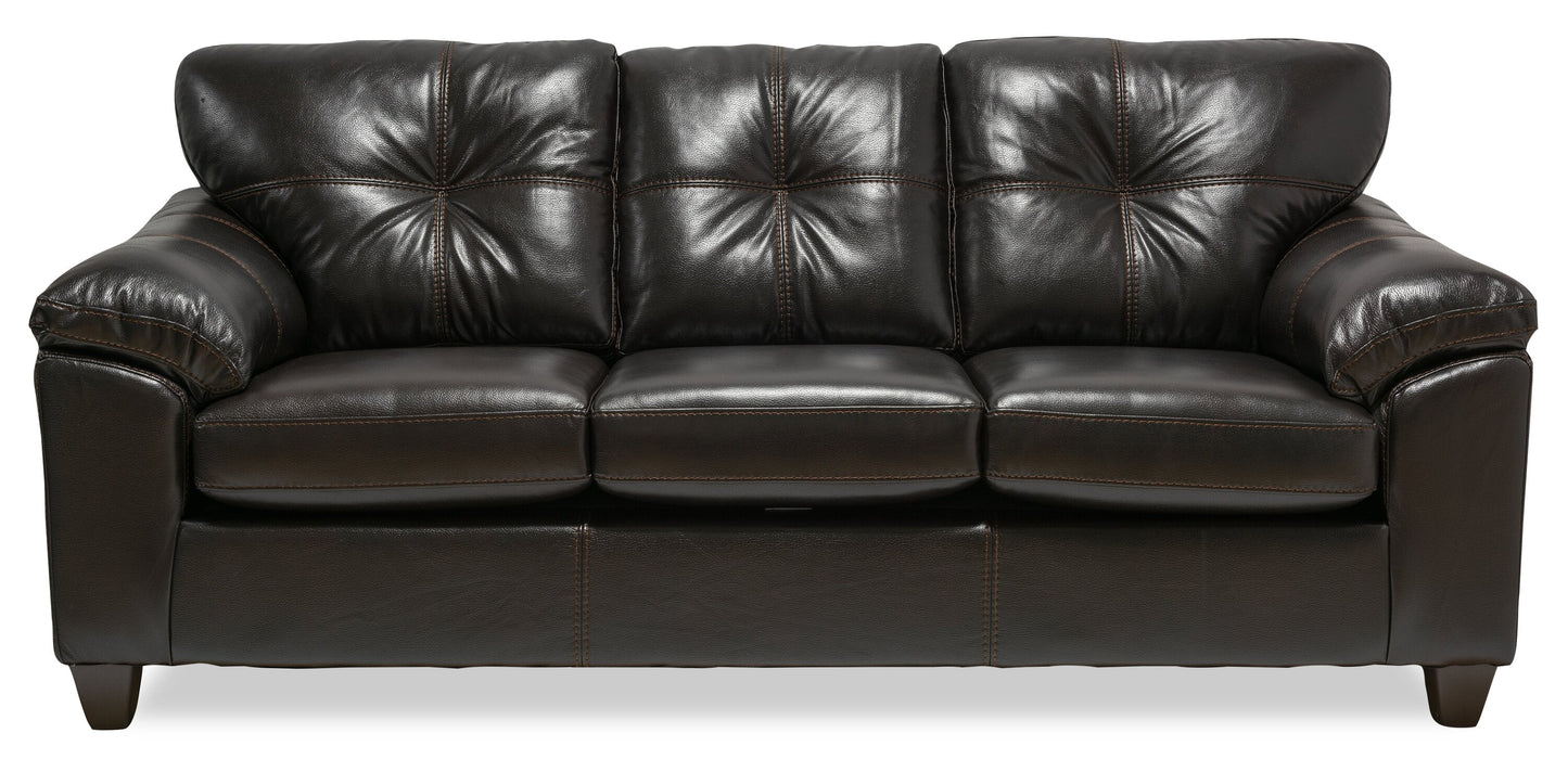 Made in Canada Addison 86" Leather-Look Fabric Sofa with Removable Seat Cushion and Tufting - Blackberry Black | Sofa Addison de 86 po fabriqué au Canada en tissu d’apparence cuir avec coussin de siège amovible et capitonnage - noir mûre