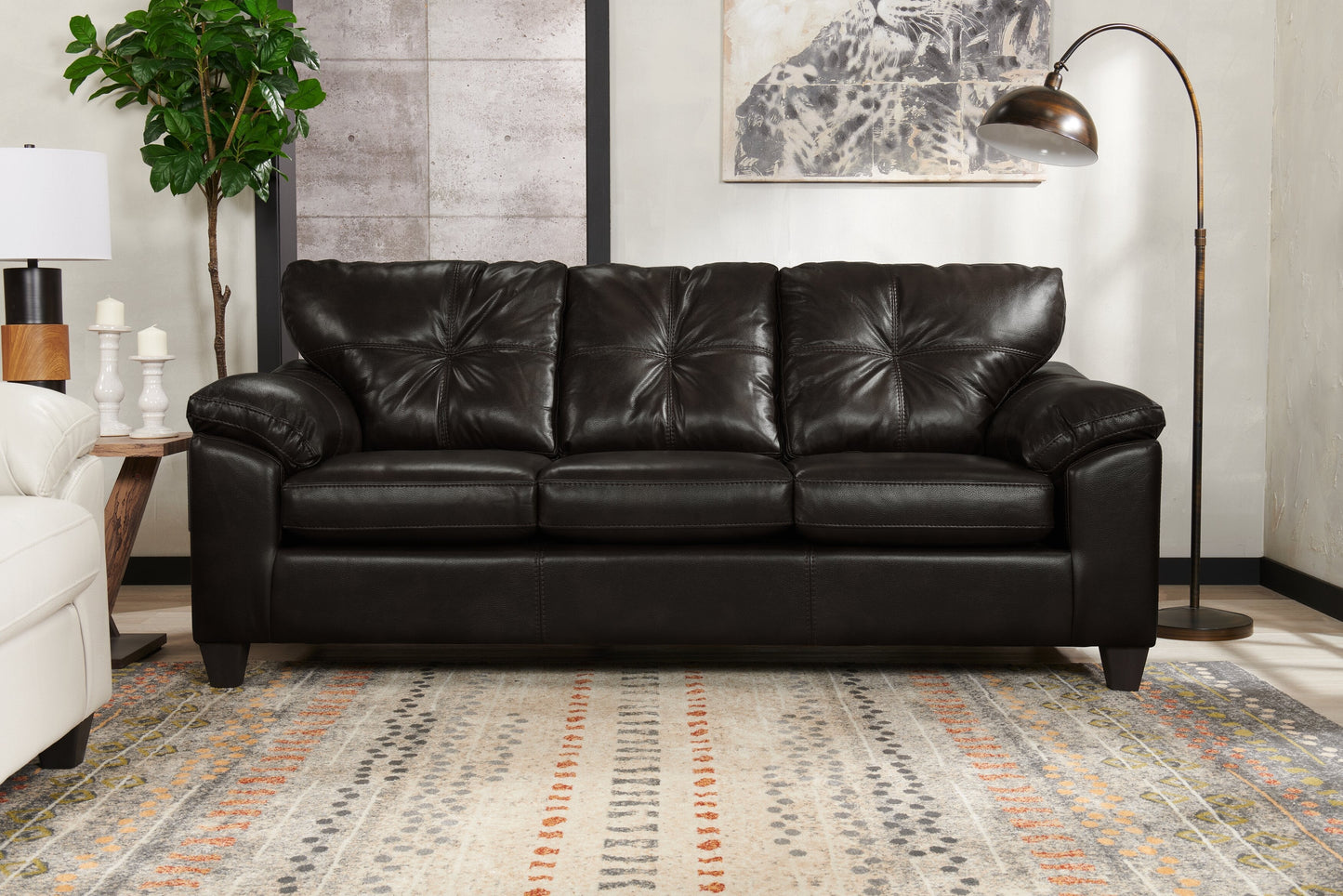 Made in Canada Addison 86" Leather-Look Fabric Sofa with Removable Seat Cushion and Tufting - Blackberry Black | Sofa Addison de 86 po fabriqué au Canada en tissu d’apparence cuir avec coussin de siège amovible et capitonnage - noir mûre