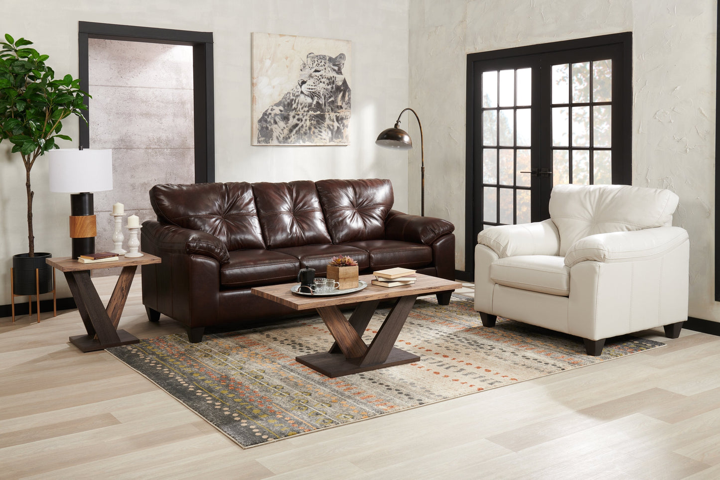 Made in Canada Addison 86" Leather-Look Fabric Sofa with Removable Seat Cushion and Tufting - Brown | Sofa Addison de 86 po fabriqué au Canada en tissu d’apparence cuir avec coussin de siège amovible et capitonnage - brun