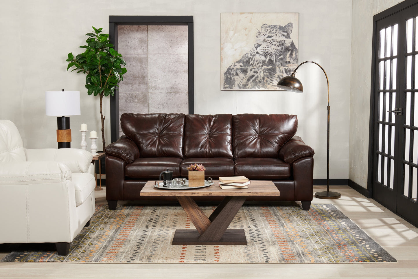 Made in Canada Addison 86" Leather-Look Fabric Sofa with Removable Seat Cushion and Tufting - Brown | Sofa Addison de 86 po fabriqué au Canada en tissu d’apparence cuir avec coussin de siège amovible et capitonnage - brun