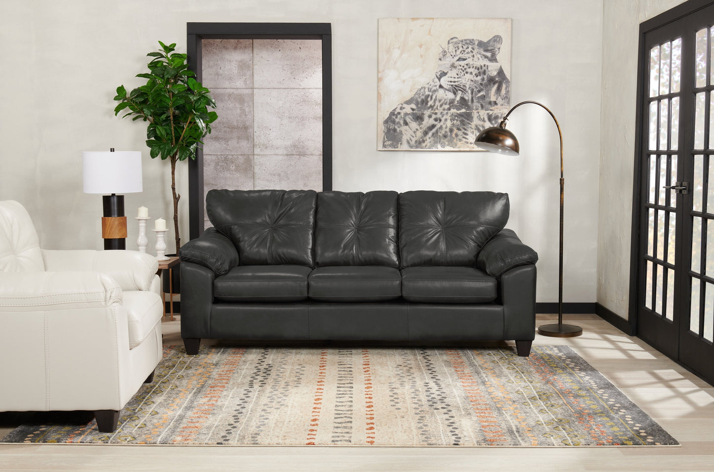 Made in Canada Addison 86" Leather-Look Fabric Sofa with Tufted Back Cushion - Grey | Sofa Addison de 86 po fabriqué au Canada en tissu d’apparence cuir avec coussin de dossier capitonné - gris