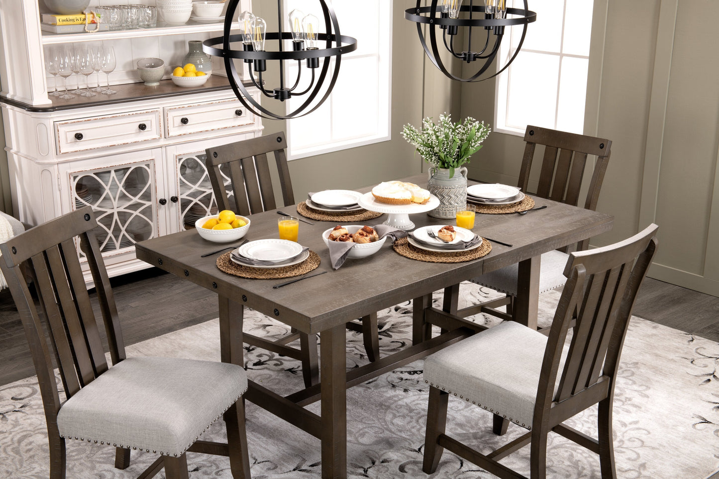 Alto Dining Chair with Linen-Look Fabric, Slat-Back - Grey | Chaise de salle à manger Alto en tissu d’apparence lin avec dossier à lattes - gris