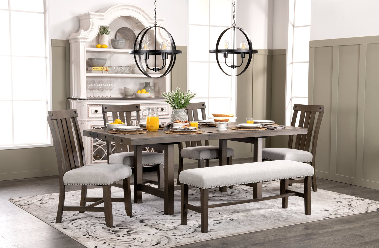 Alto Dining Table with 65-83"W Extension, Trestle Base - Grey | Table de salle à manger Alto de 65 po à 83 po (L) avec rallonge et base à tréteaux - grise