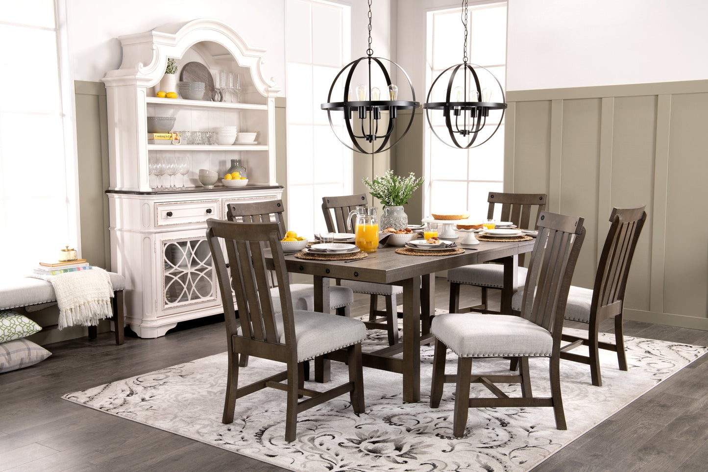 Alto Dining Table with 65-83"W Extension, Trestle Base - Grey | Table de salle à manger Alto de 65 po à 83 po (L) avec rallonge et base à tréteaux - grise