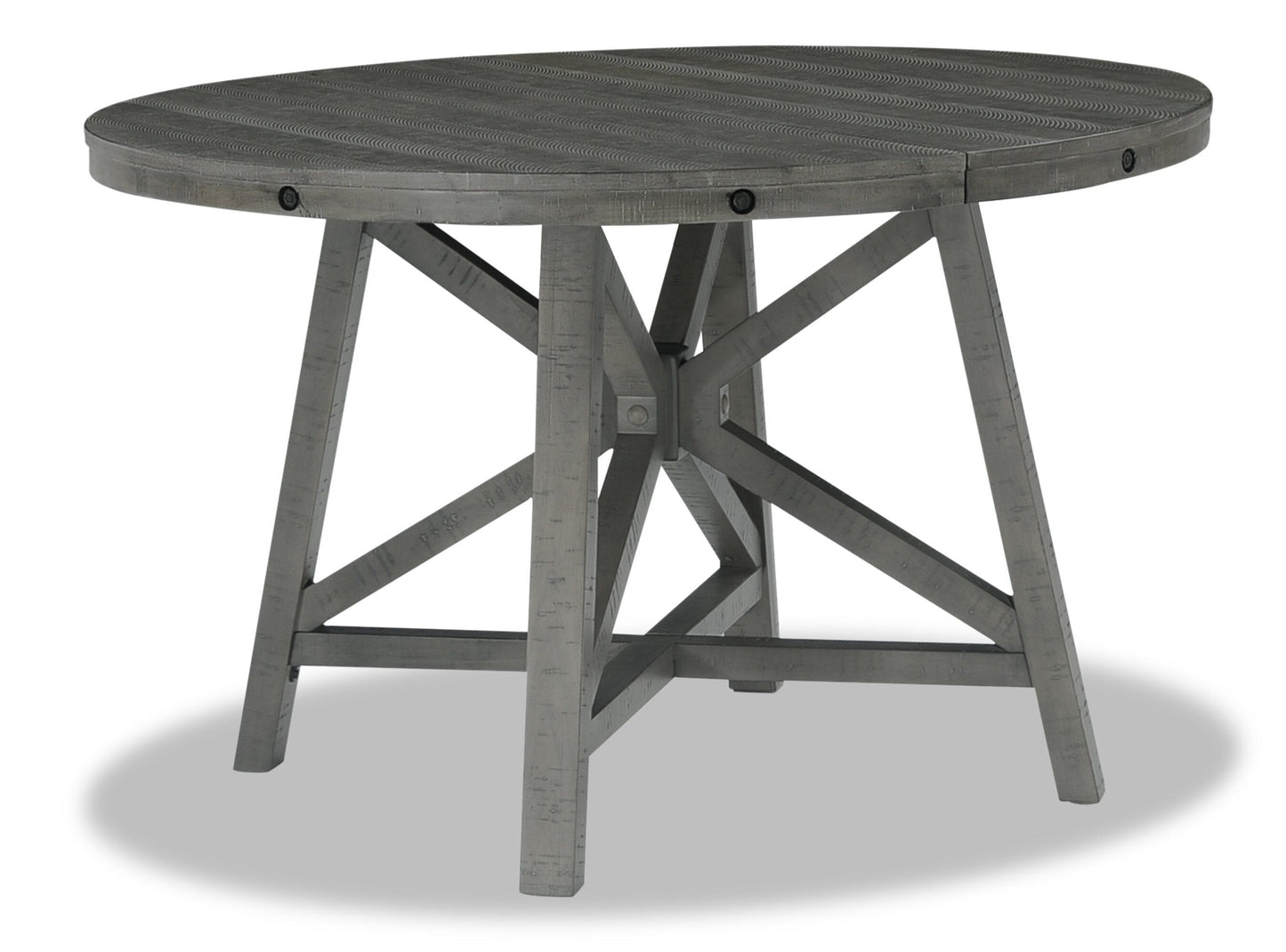 Alto Round Dining Table with 48-66"W Extension, Trestle Base - Grey | Table de salle à manger ronde Alto de 48 po à 66 po avec rallonge et base à tréteaux - grise