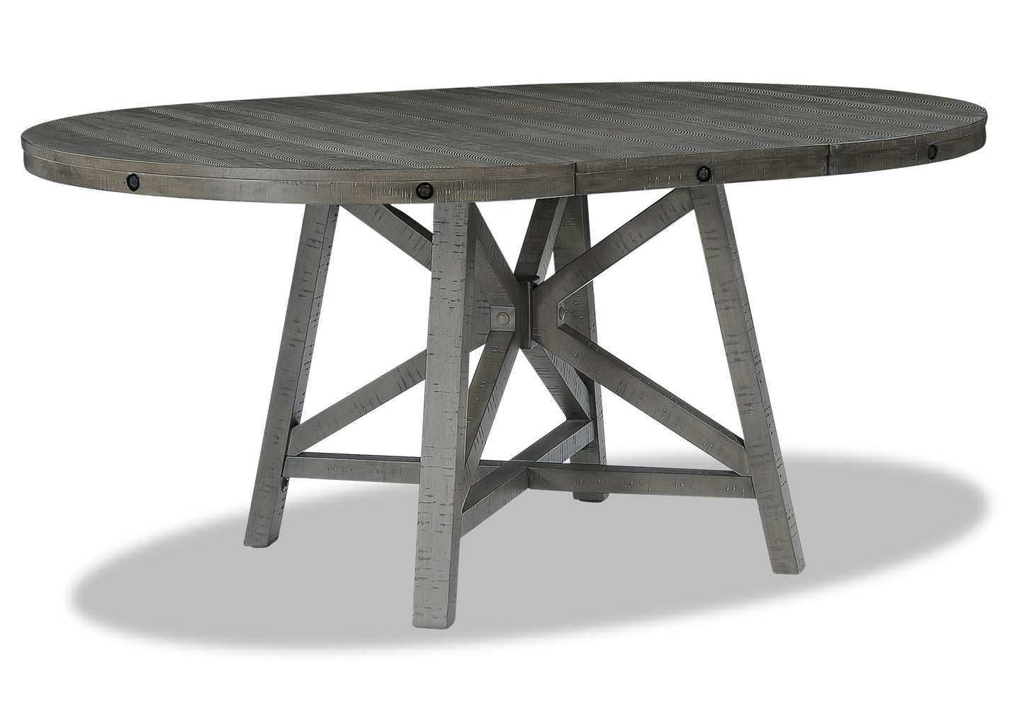 Alto Round Dining Table with 48-66"W Extension, Trestle Base - Grey | Table de salle à manger ronde Alto de 48 po à 66 po avec rallonge et base à tréteaux - grise