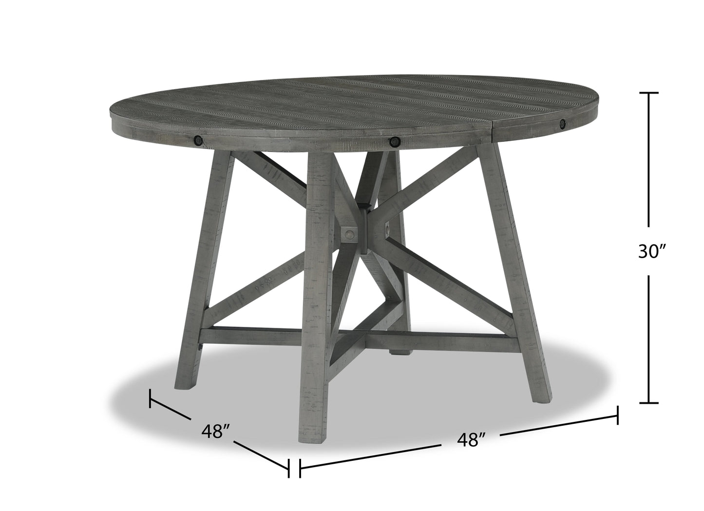 Alto Round Dining Table with 48-66"W Extension, Trestle Base - Grey | Table de salle à manger ronde Alto de 48 po à 66 po avec rallonge et base à tréteaux - grise