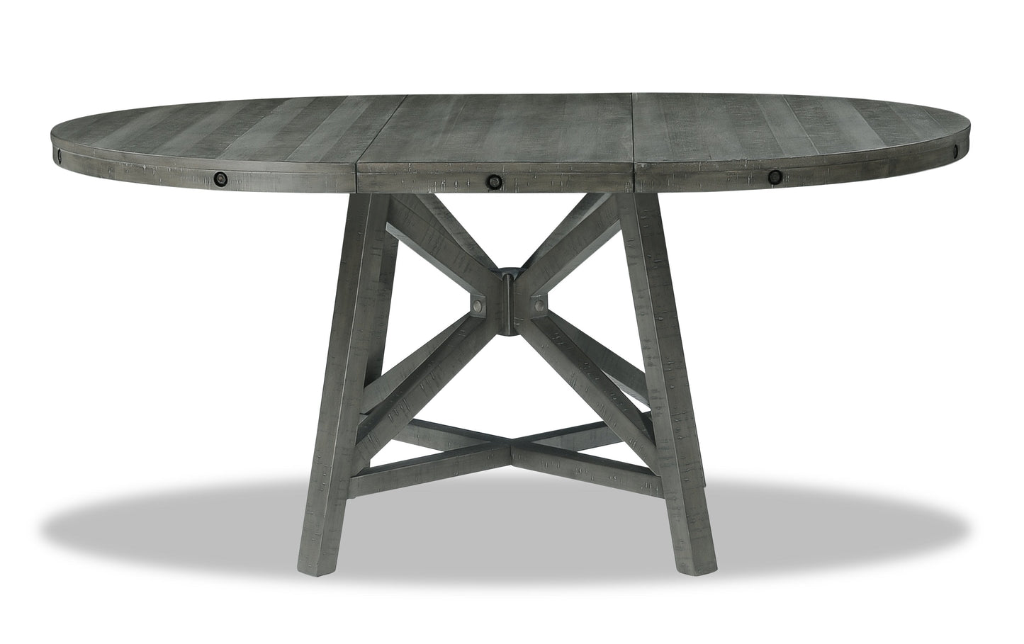 Alto Round Dining Table with 48-66"W Extension, Trestle Base - Grey | Table de salle à manger ronde Alto de 48 po à 66 po avec rallonge et base à tréteaux - grise