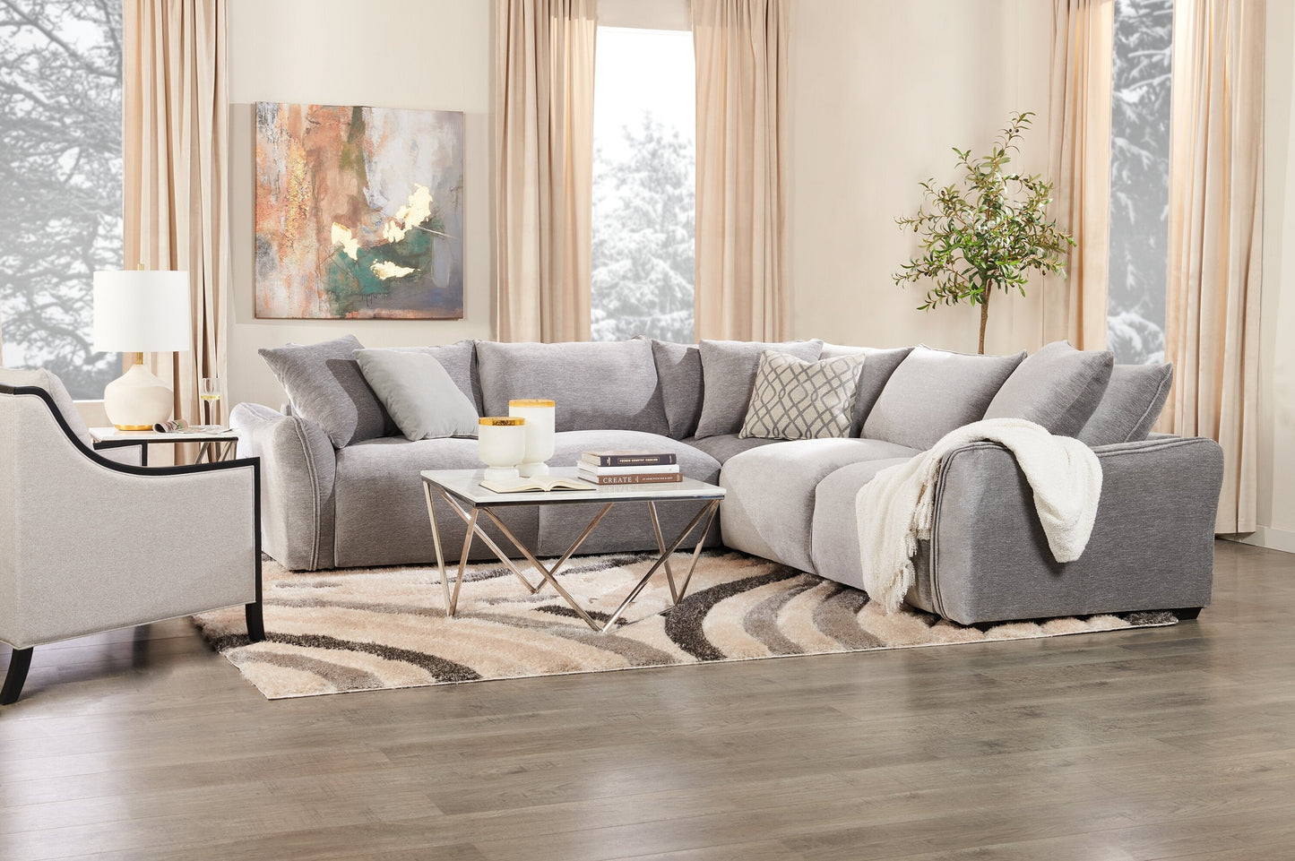 Amanda 31.5" Modern Square Coffee Table - White Marble Top with Chrome Metal Base|Table à café carrée moderne Amanda de 31,5 po - dessus en marbre blanc avec base en métal chromé