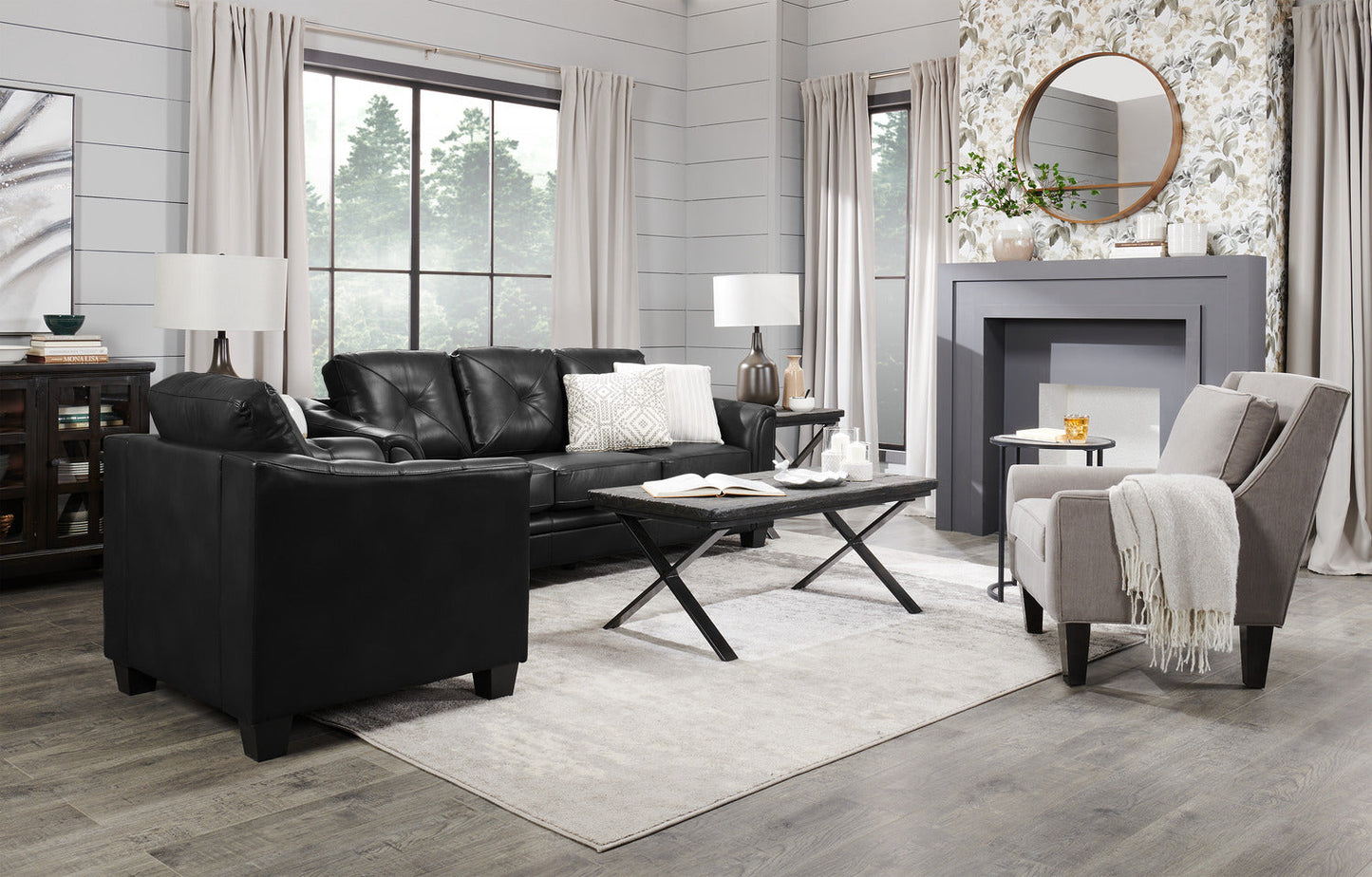 Andi 84" Leather-Look Fabric Sofa with Button Tufting - Black | Sofa Andi de 84 po en tissu d’apparence cuir avec capitonnage - noir