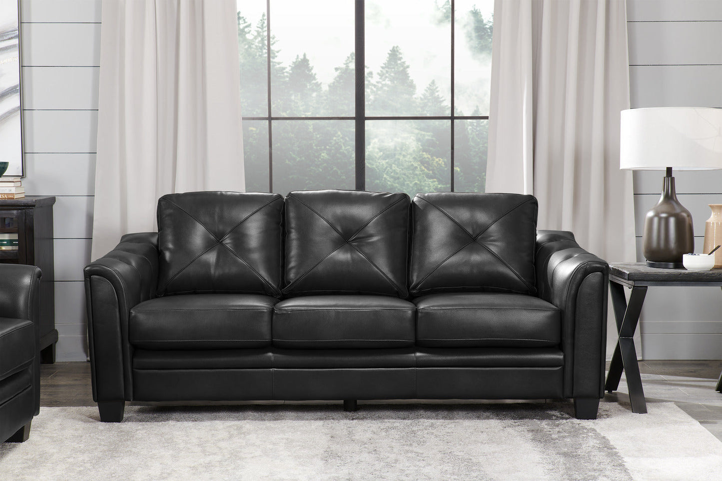 Andi 84" Leather-Look Fabric Sofa with Button Tufting - Black | Sofa Andi de 84 po en tissu d’apparence cuir avec capitonnage - noir
