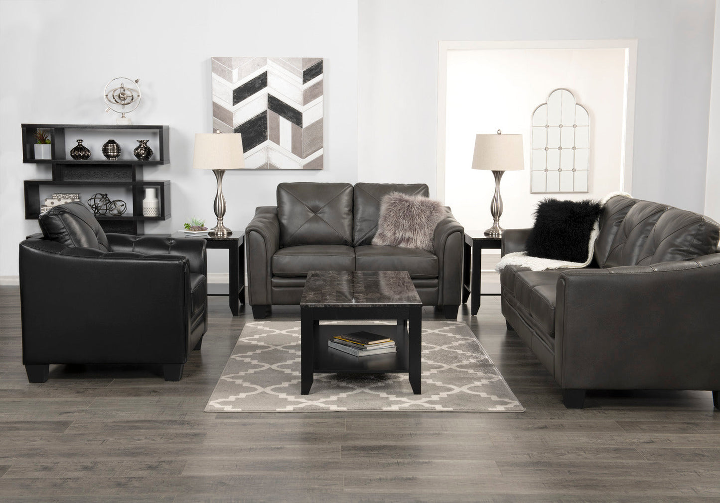 Andi 84" Leather-Look Fabric Sofa with Button Tufting - Grey | Sofa Andi de 84 po en tissu d’apparence cuir avec capitonnage - gris