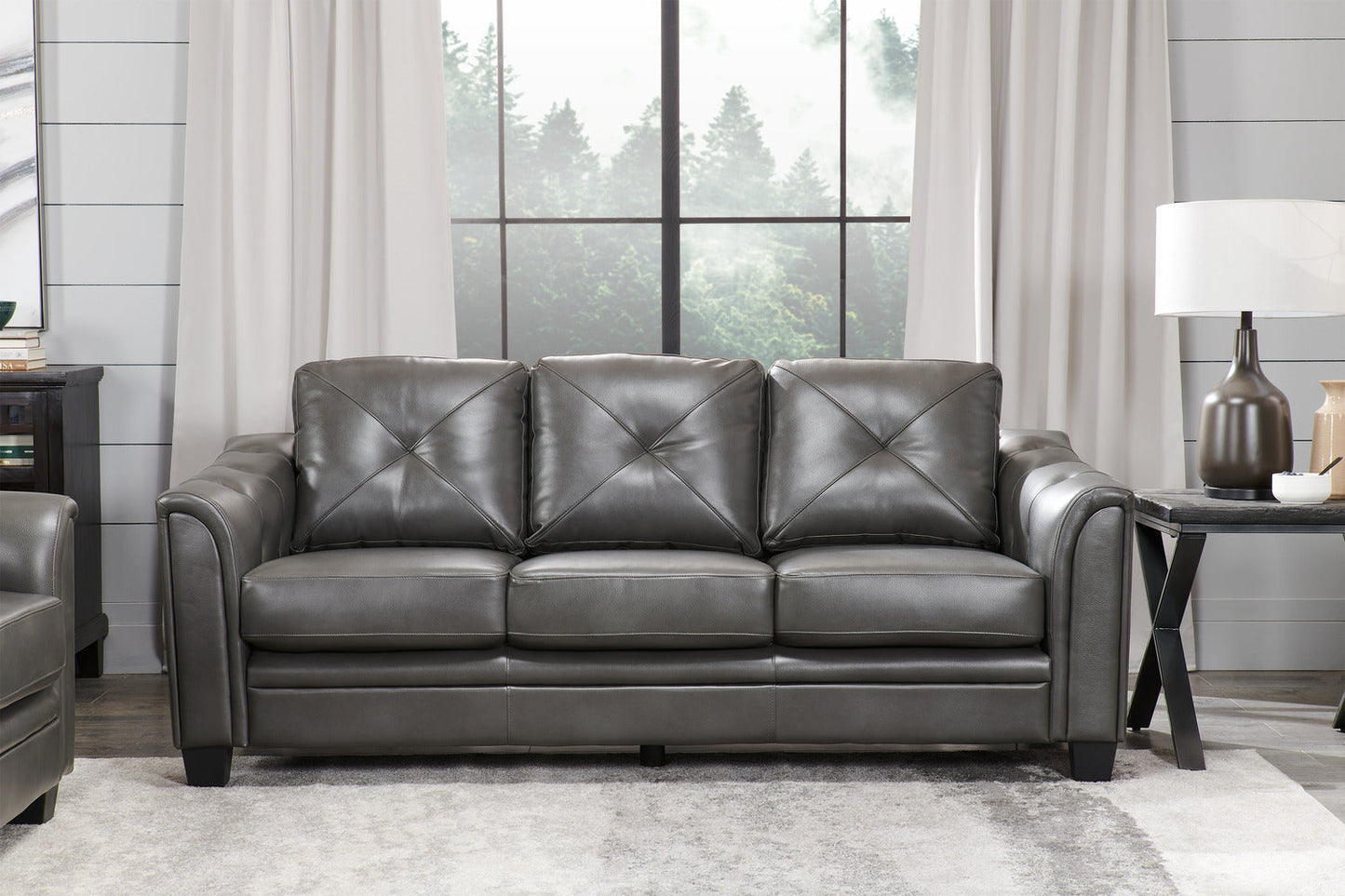 Andi 84" Leather-Look Fabric Sofa with Button Tufting - Grey | Sofa Andi de 84 po en tissu d’apparence cuir avec capitonnage - gris