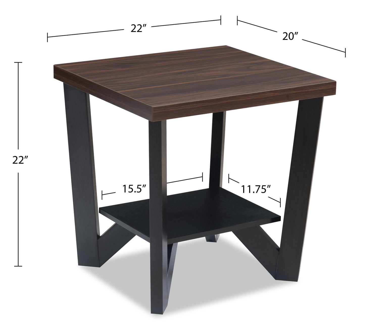 Arika 47.5" Modern 3-Pack Coffee + 2 End Tables with Shelf - Dark Walnut annd Black |Ensemble 3 tables modernes Arika de 47,5 po (table à café et 2 tables de bout) avec tablette - noyer foncé et noir