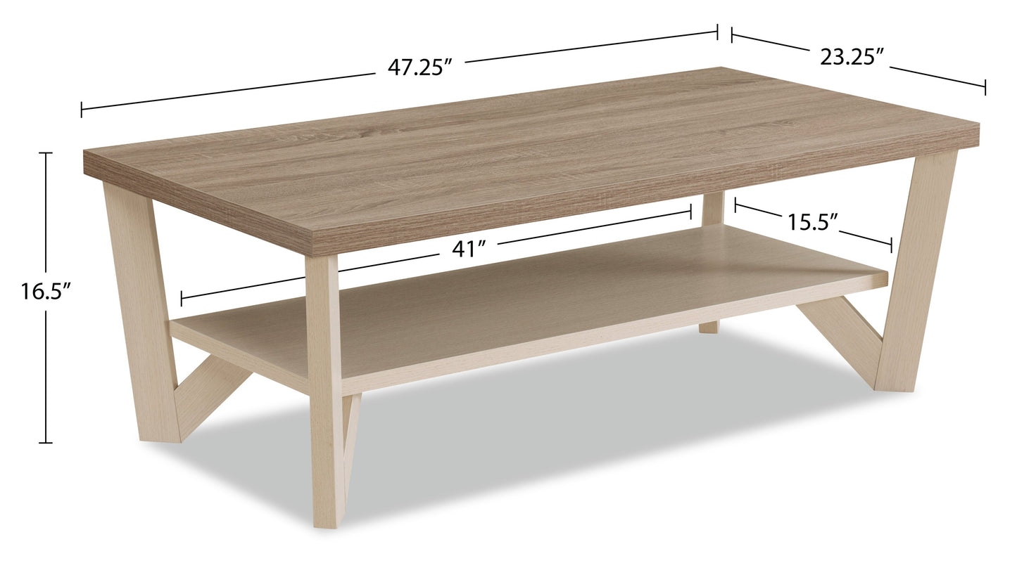 Arika 47.5" Modern 3-Pack Coffee + 2 End Tables with Shelf - Ivory |Ensemble 3 tables modernes Arika de 47,5 po (table à café et 2 tables de bout) avec tablette - ivoire