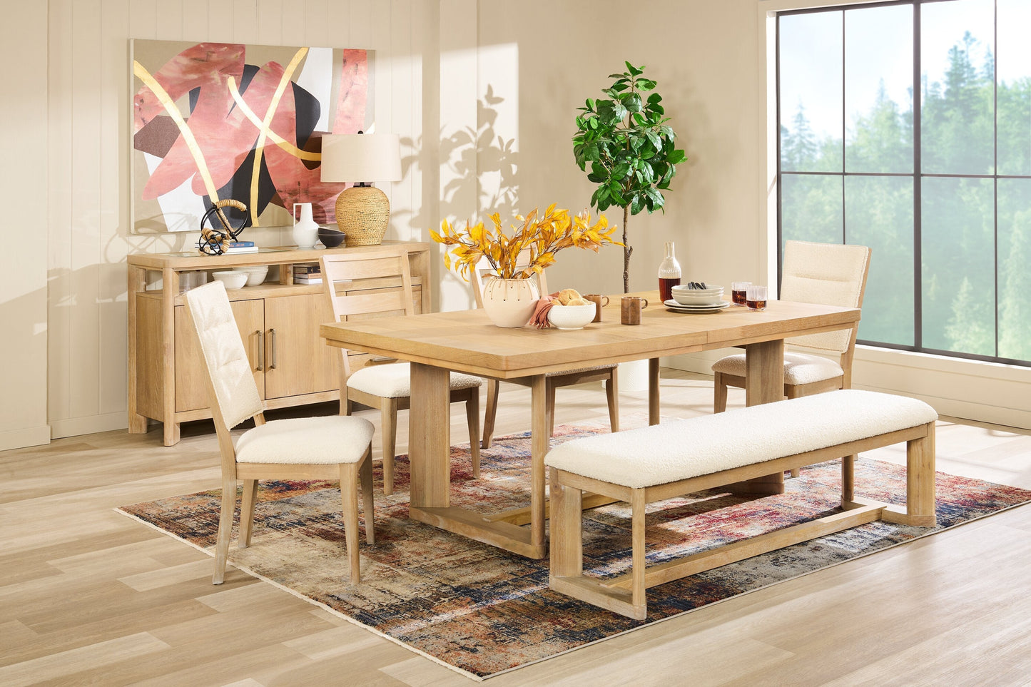 Aspen Dining Table with 80-104" Extension, Trestle Base - Natural | Table de salle à manger Aspen de 80 po à 104 po à rallonge et base à tréteaux - naturelle