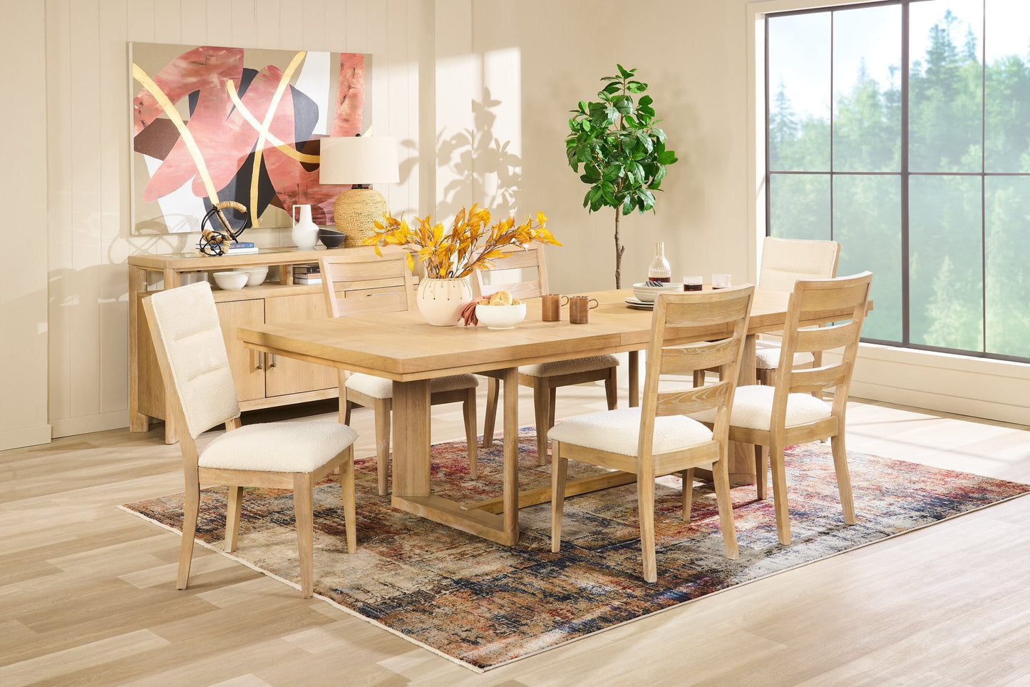Aspen Dining Table with 80-104" Extension, Trestle Base - Natural | Table de salle à manger Aspen de 80 po à 104 po à rallonge et base à tréteaux - naturelle