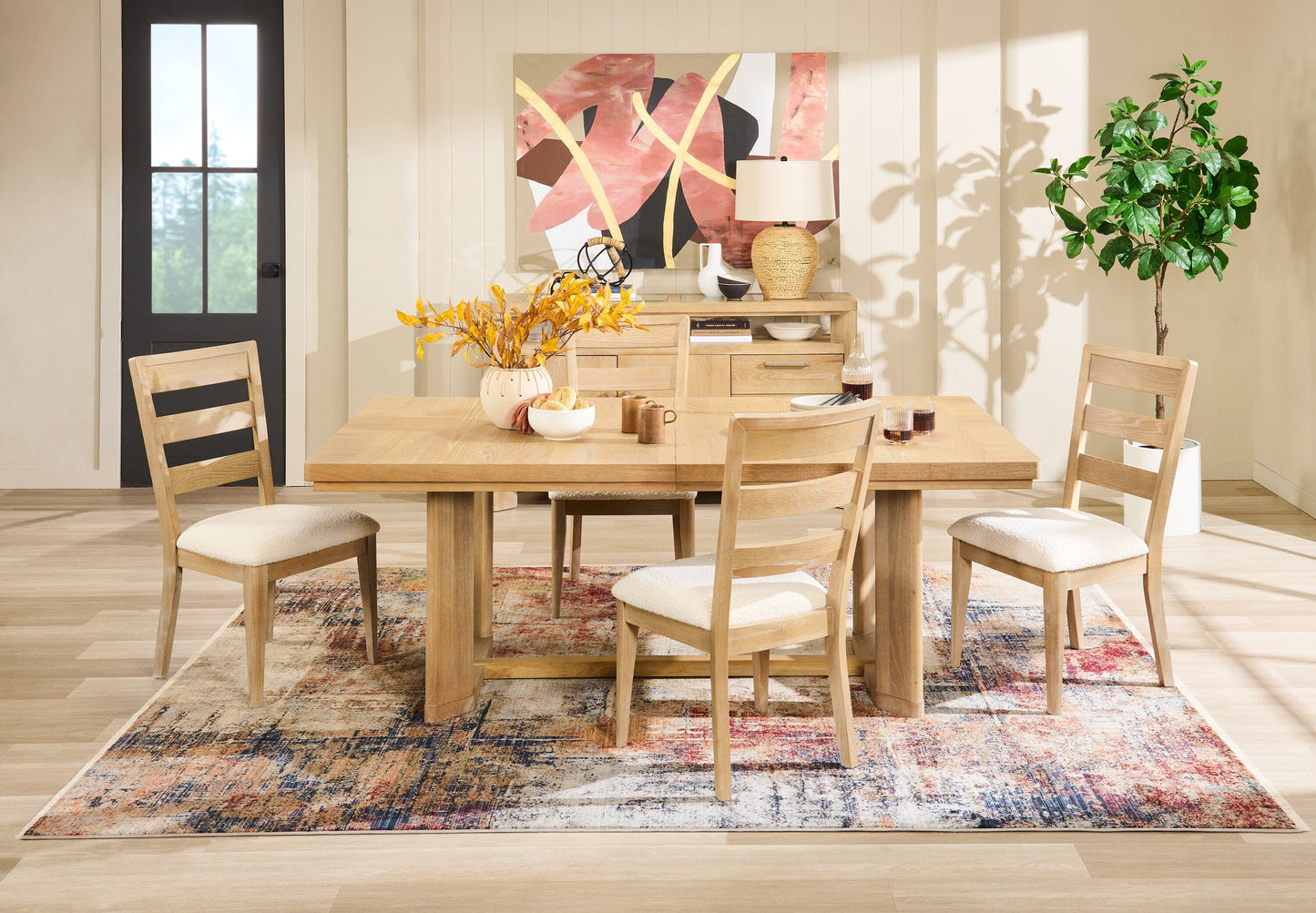 Aspen Dining Table with 80-104" Extension, Trestle Base - Natural | Table de salle à manger Aspen de 80 po à 104 po à rallonge et base à tréteaux - naturelle