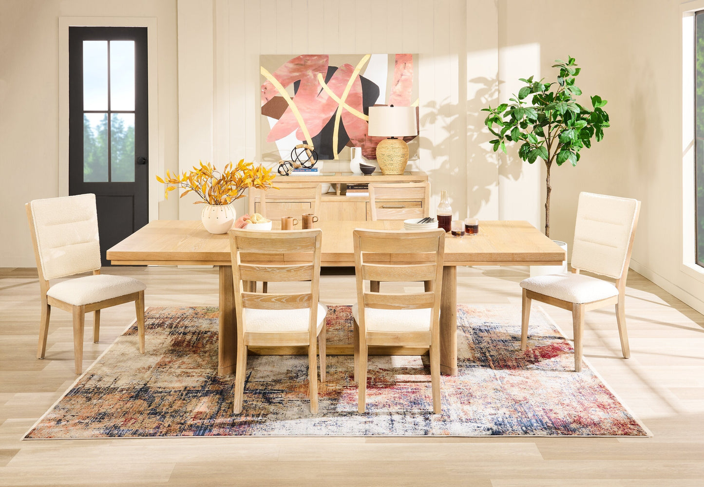 Aspen Dining Table with 80-104" Extension, Trestle Base - Natural | Table de salle à manger Aspen de 80 po à 104 po à rallonge et base à tréteaux - naturelle