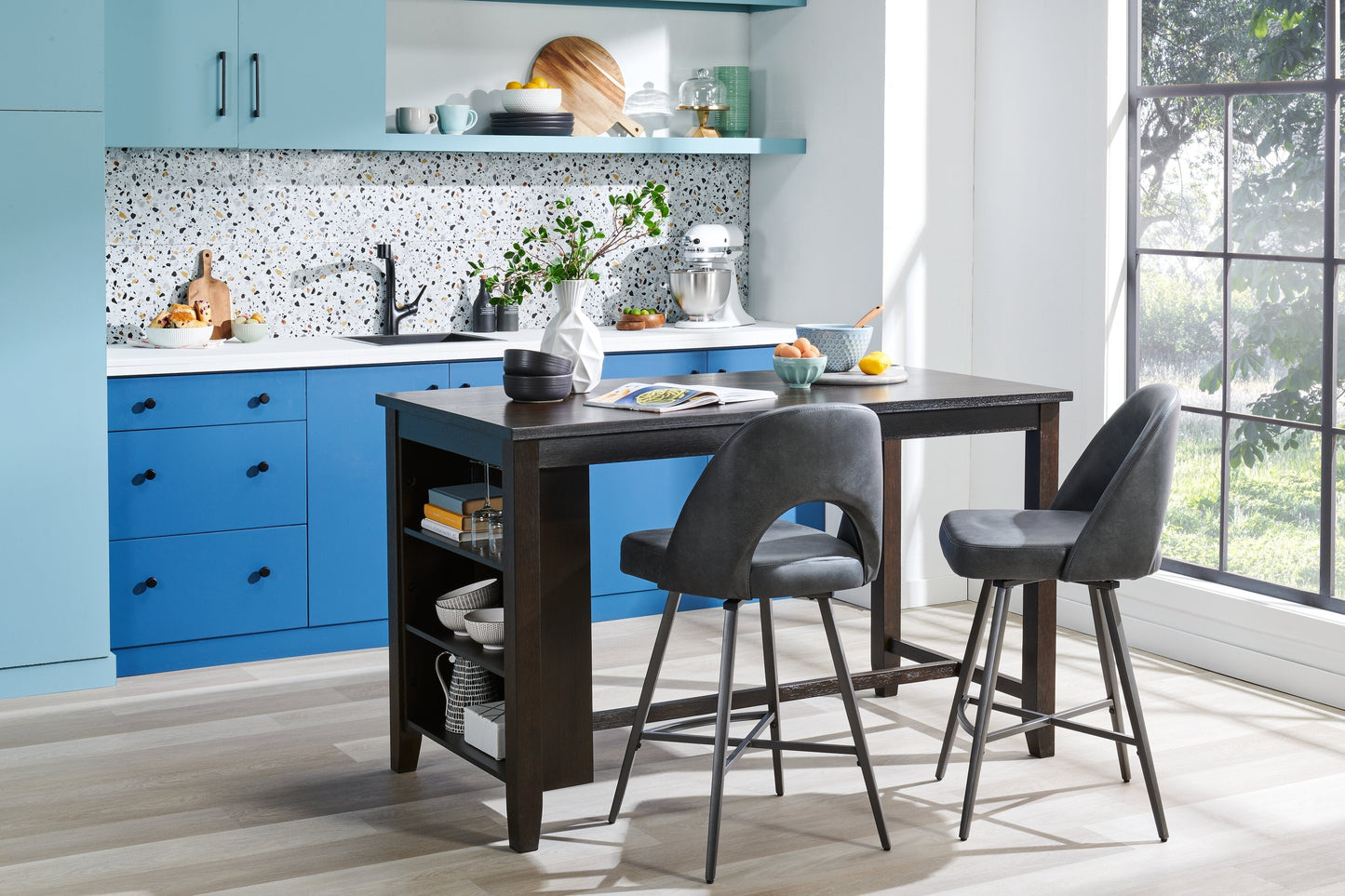Astoria Counter-Height Dining Table with Built-in Shelves, 60"W - Brown | Table de salle à manger Astoria de 60 po (L) de hauteur comptoir avec tablettes intégrées - brune
