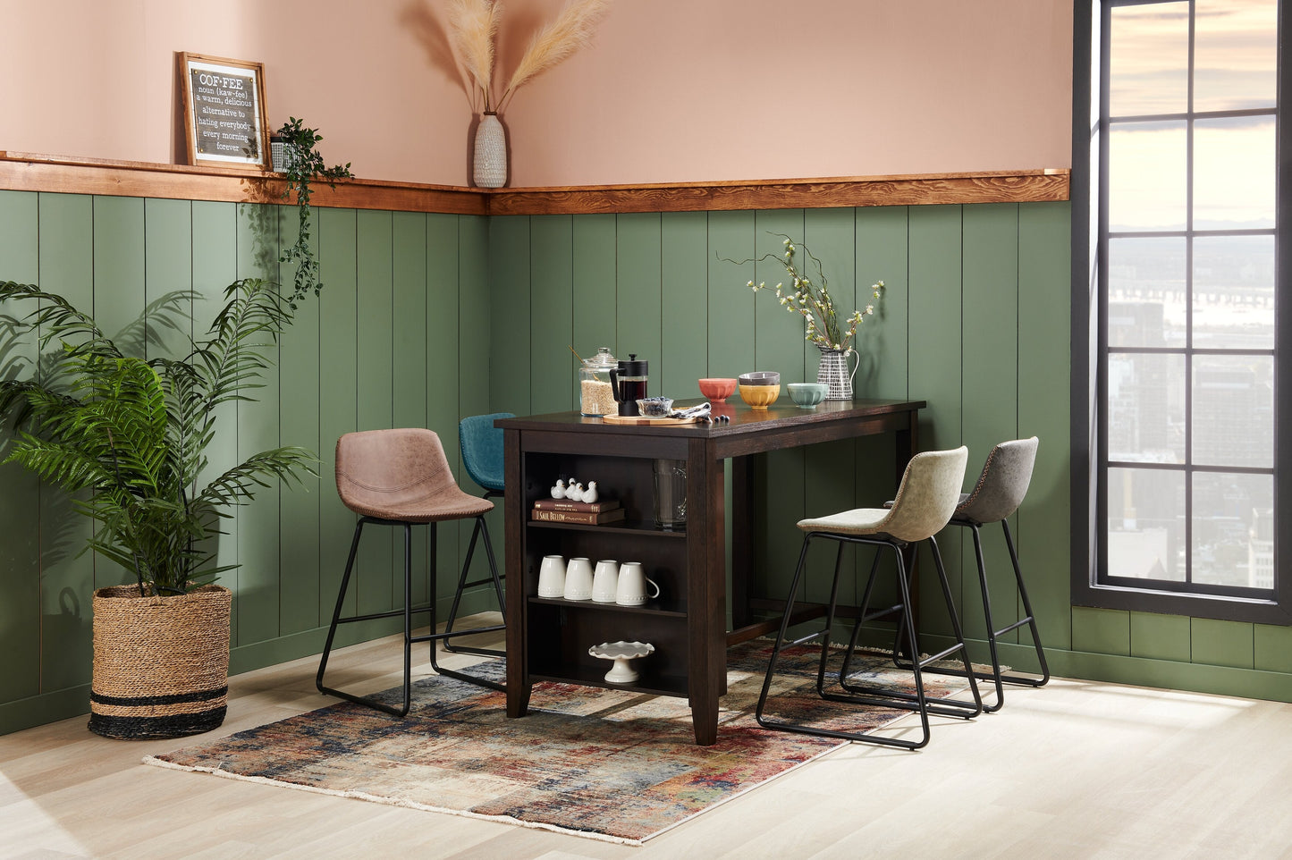 Astoria Counter-Height Dining Table with Built-in Shelves, 60"W - Brown | Table de salle à manger Astoria de 60 po (L) de hauteur comptoir avec tablettes intégrées - brune