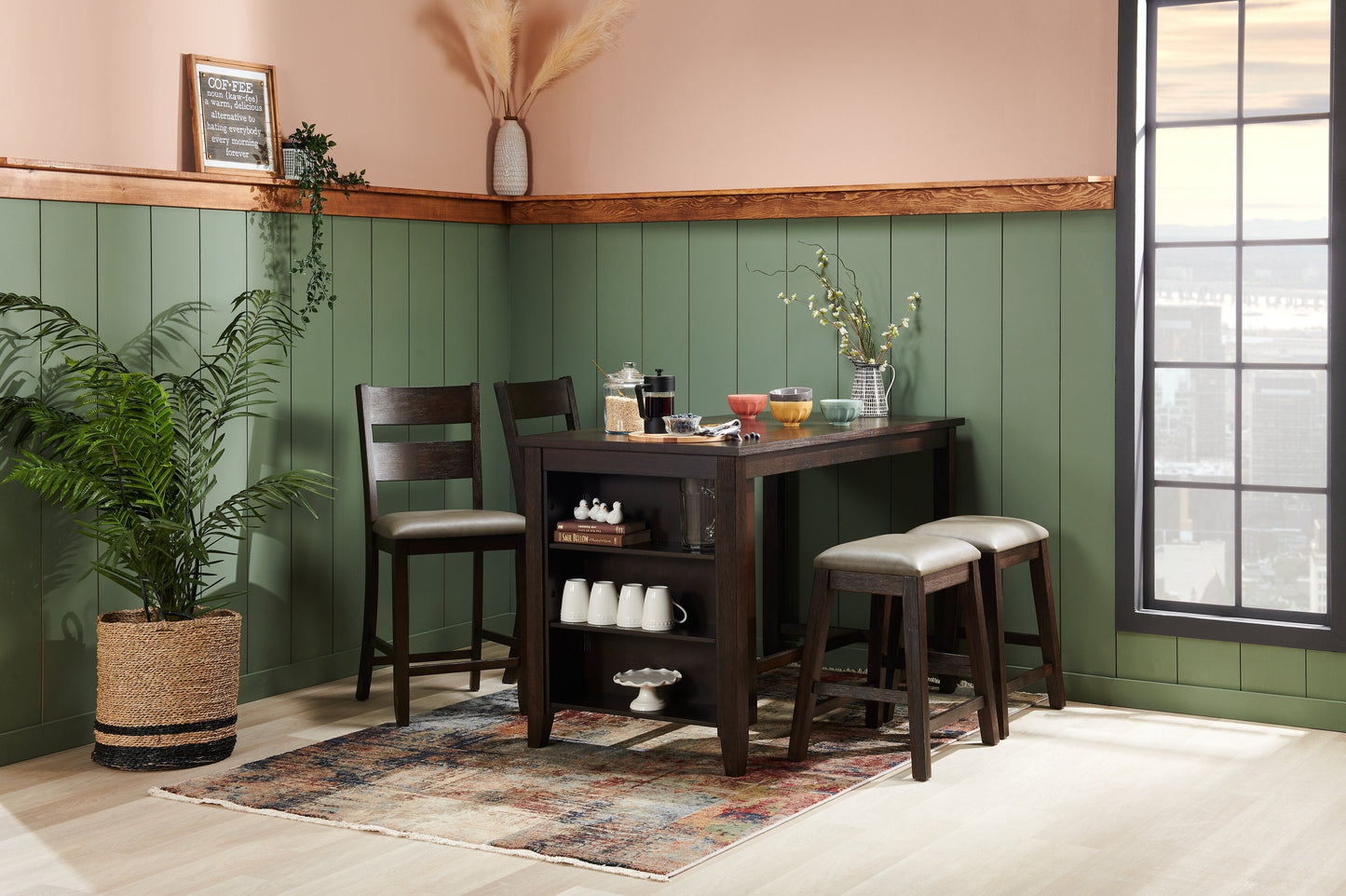 Astoria Counter-Height Dining Table with Built-in Shelves, 60"W - Brown | Table de salle à manger Astoria de 60 po (L) de hauteur comptoir avec tablettes intégrées - brune