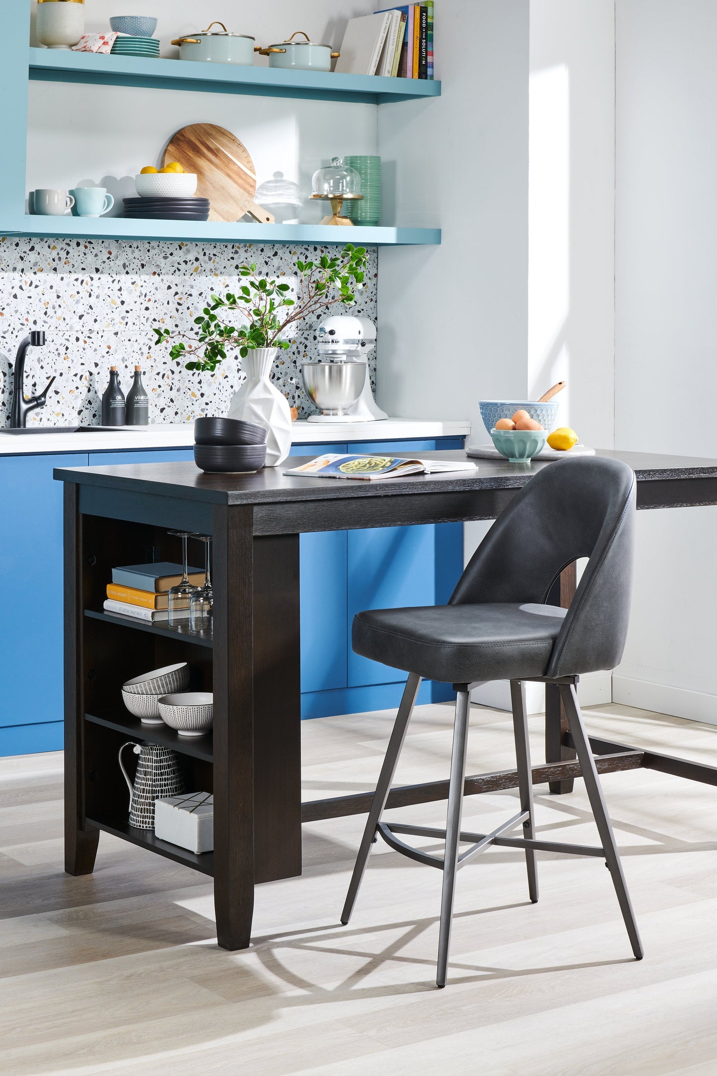 Astoria Counter-Height Dining Table with Built-in Shelves, 60"W - Brown | Table de salle à manger Astoria de 60 po (L) de hauteur comptoir avec tablettes intégrées - brune