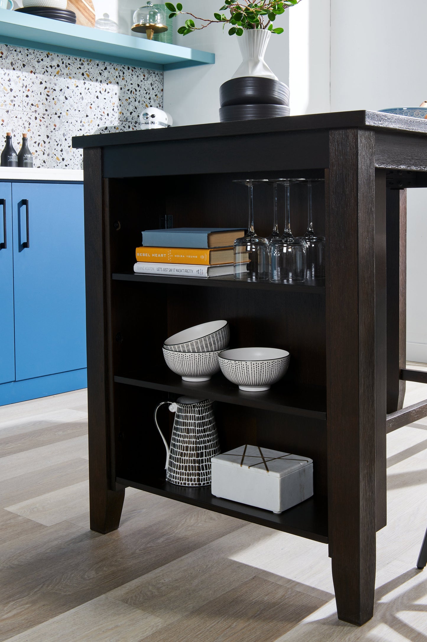 Astoria Counter-Height Dining Table with Built-in Shelves, 60"W - Brown | Table de salle à manger Astoria de 60 po (L) de hauteur comptoir avec tablettes intégrées - brune