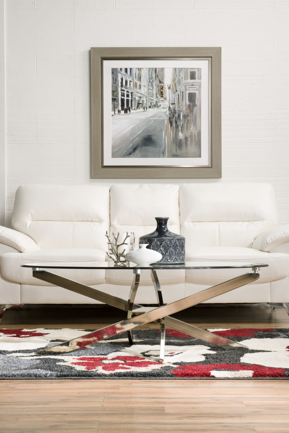 Zila 48" Modern Round Glass Top Coffee Table - Silver with Stainless Steel Base|Table à café ronde moderne Zila de 48 po avec dessus en verre - argentée avec base en acier inoxydable