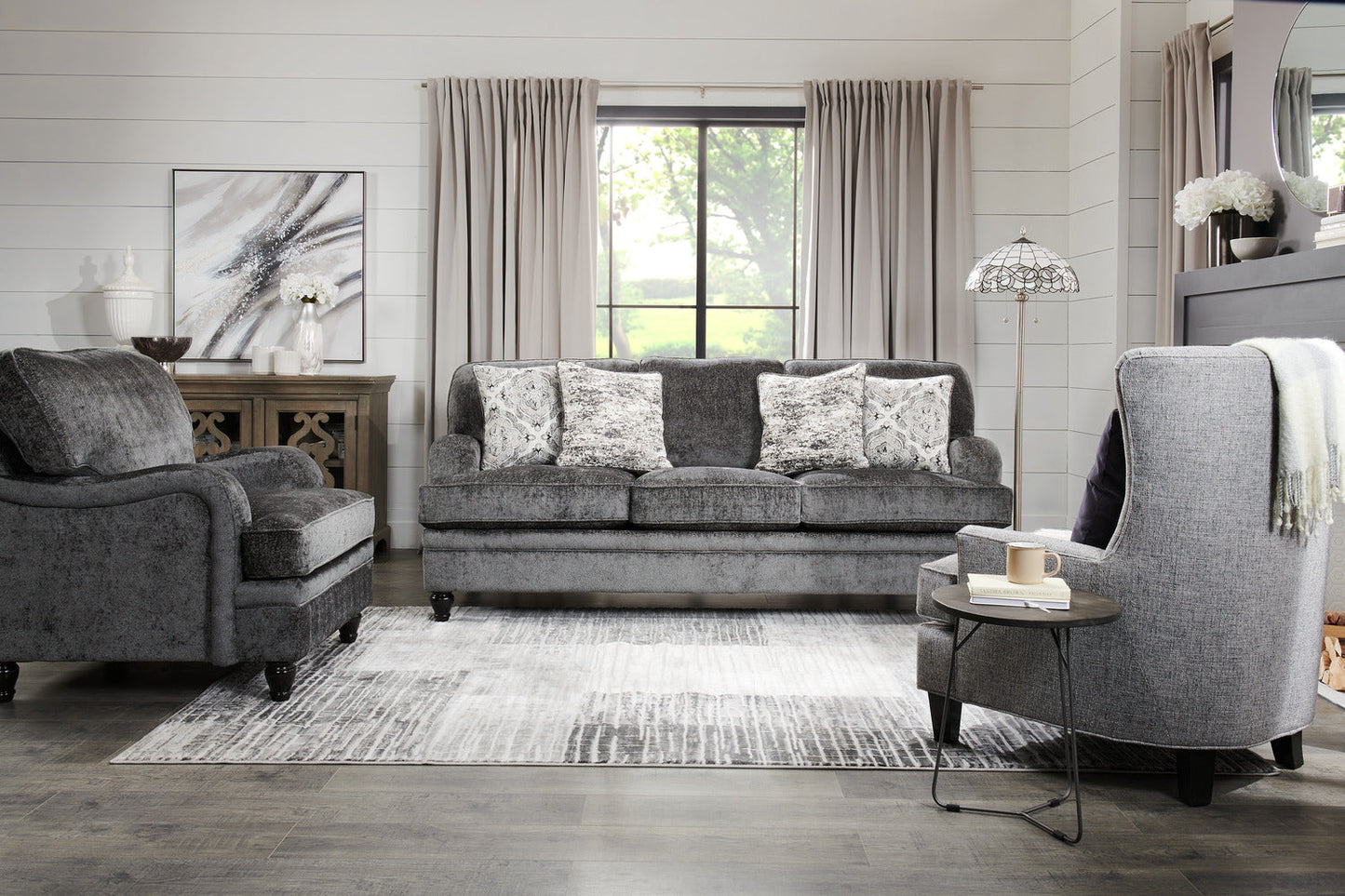 Made in Canada Bellmont 89" Chenille Fabric Sofa with Reversible Cushions and Wood Legs - Charcoal Grey | Sofa Bellmont de 89 po fabriqué au Canada en tissu de chenille avec coussins réversibles et pattes en bois - gris anthracite
