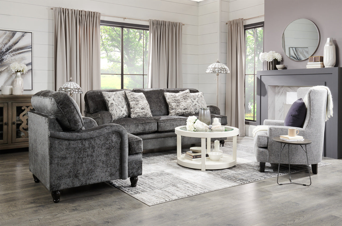 Made in Canada Bellmont 89" Chenille Fabric Sofa with Reversible Cushions and Wood Legs - Charcoal Grey | Sofa Bellmont de 89 po fabriqué au Canada en tissu de chenille avec coussins réversibles et pattes en bois - gris anthracite