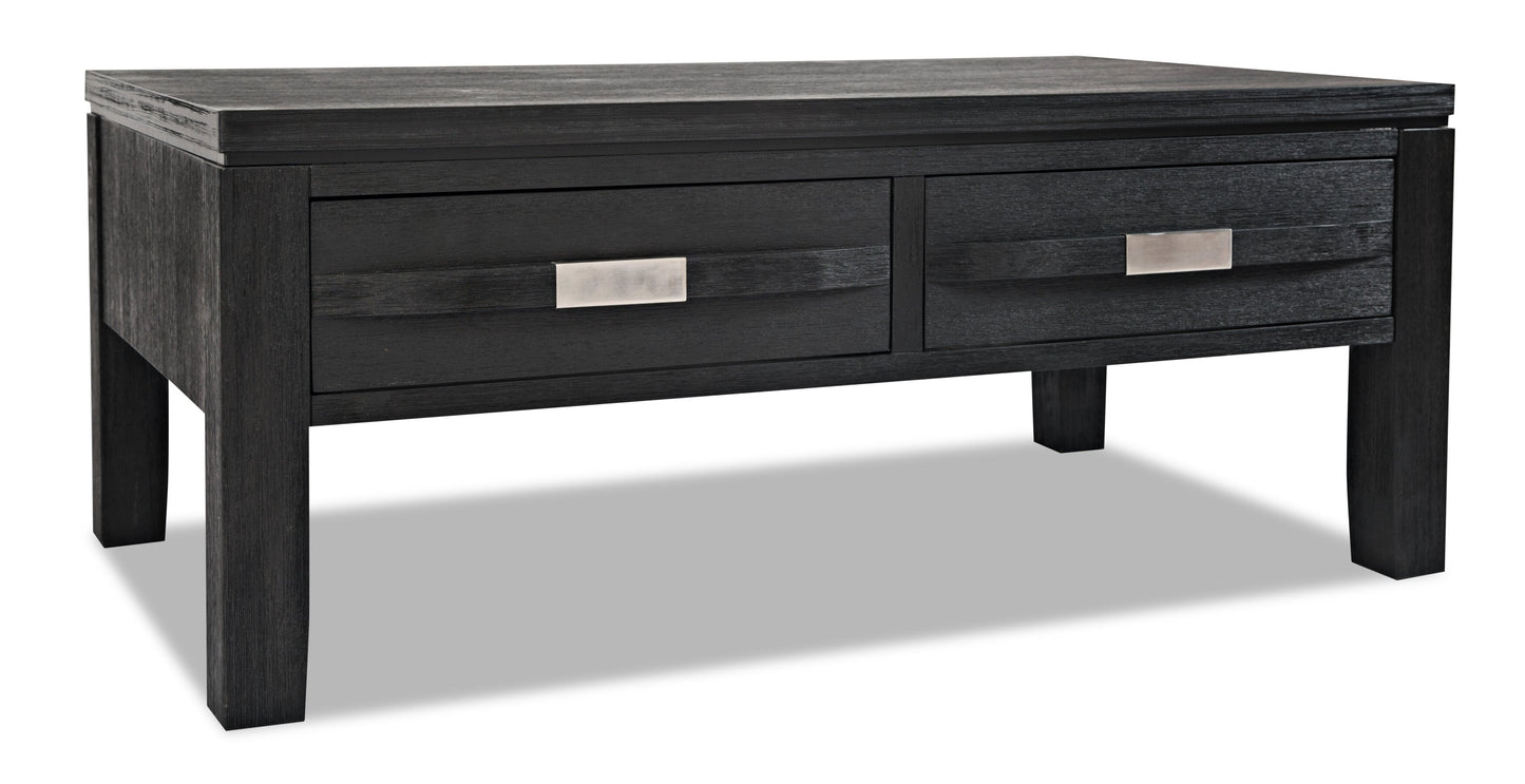 Bronx 48" Rustic Lift Top Coffee Table with Storage, Shelf and Casters - Charcoal Wood|Table à café rustique Bronx de 48 po avec dessus relevable, rangement, tablette et roulettes - bois anthracite