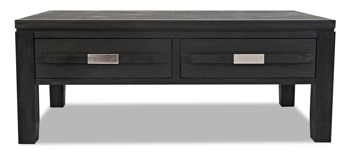 Bronx 48" Rustic Lift Top Coffee Table with Storage, Shelf and Casters - Charcoal Wood|Table à café rustique Bronx de 48 po avec dessus relevable, rangement, tablette et roulettes - bois anthracite