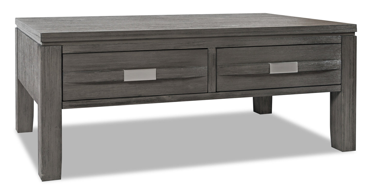 Bronx 48" Rustic Lift Top Coffee Table with Storage, Shelf and Casters - Grey Wood|Table à café rustique Bronx de 48 po avec dessus relevable, rangement, tablette et roulettes - bois gris