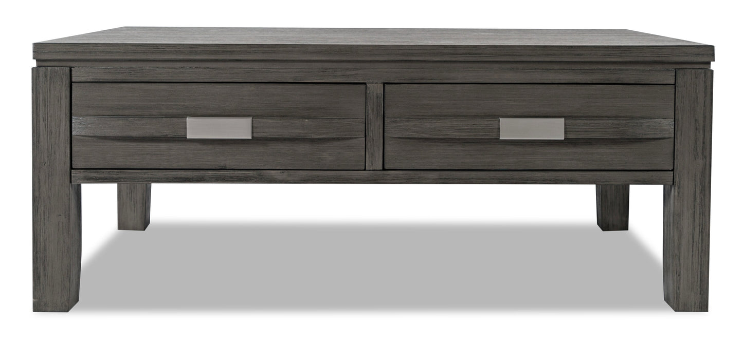 Bronx 48" Rustic Lift Top Coffee Table with Storage, Shelf and Casters - Grey Wood|Table à café rustique Bronx de 48 po avec dessus relevable, rangement, tablette et roulettes - bois gris