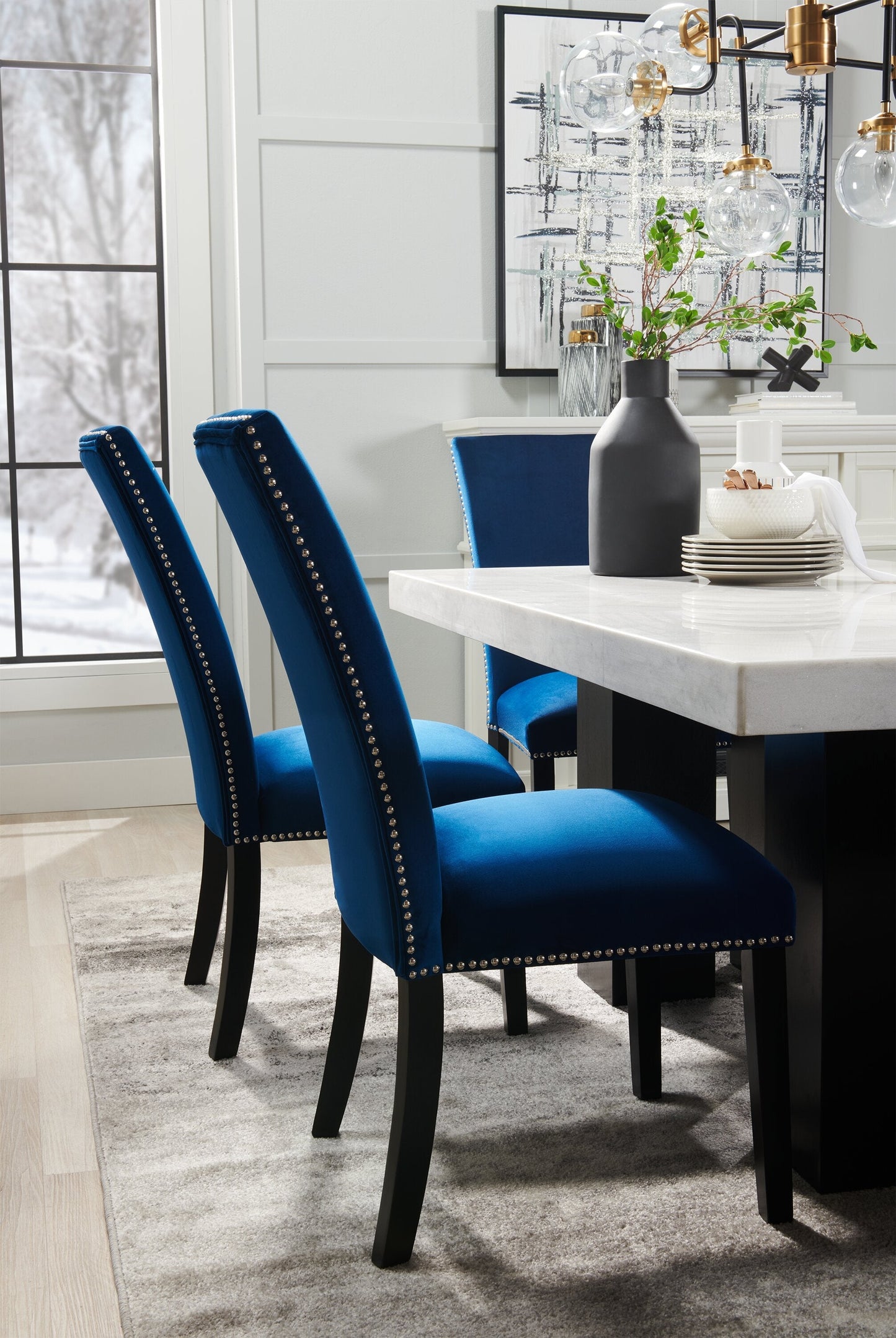 Cami Dining Chair with Velvet Fabric - Blue | Chaise de salle à manger Cami en tissu de velours - bleue
