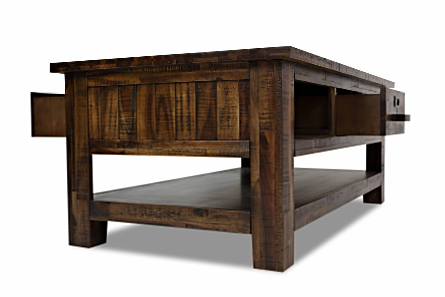 Casey 48" Rustic Coffee Table with Storage, Shelf and Casters - Brown Wood|Table à café rustique Casey de 48 po avec rangement, tablette et roulettes - bois brun